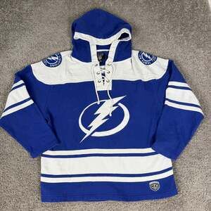 Tampa Bay Lightning Hoodie Mens L Blue NHL Hockey Lace Up Old Time Hockey